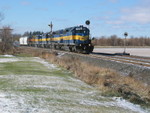 IC&E's KCSP train at the west end of Letts siding, with IAIS 156 in tow, Dec. 5, 2007.
