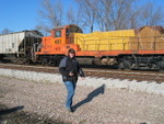 Trainboy is bundled up for the weather.