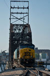 BICB-08 waits for traffic ahead to clear at the wye switch.   Davenport, IA.