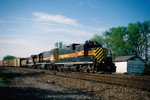 IAIS 407 with BICB-28 on BNSF Detour @ Barstow, IL.  April 29, 2004.