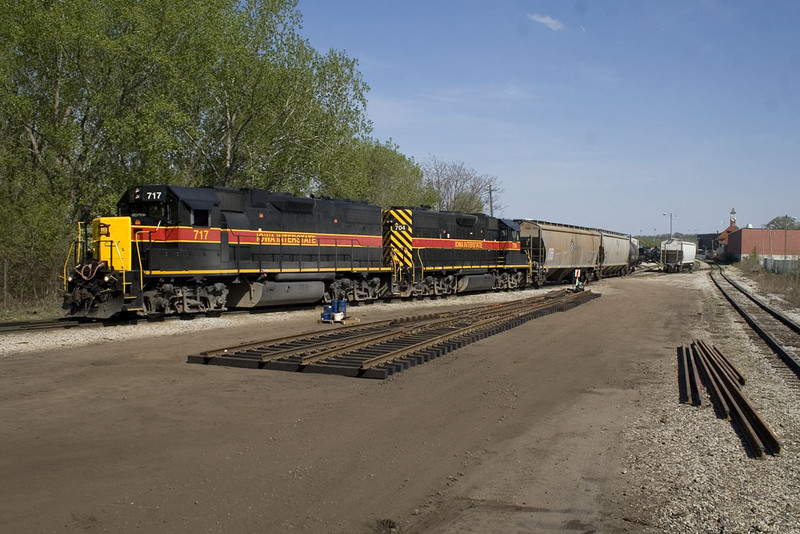 RISW-14 @ Terminal Jct; Rock Island, IL.  M-of-W is getting ready to replace the yard lead switches.  April 14, 2010.