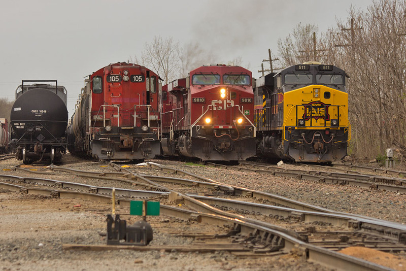 IAIS 511, CP 9810 & ICE 105 @ West Davenport, IA.  April 29, 2013.