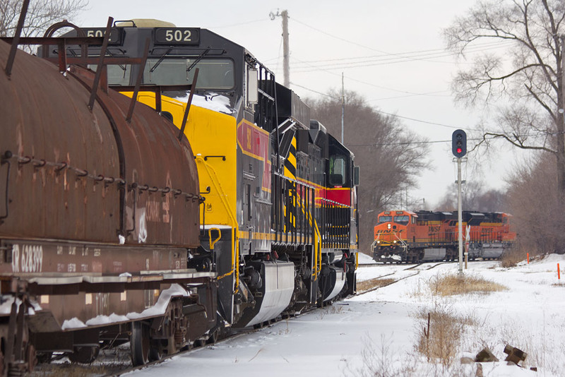 IAIS 153 waits for BNSF 6258 @ Colona, IL.January 3, 2014