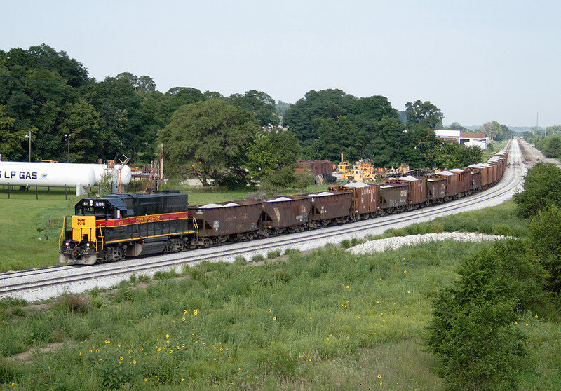 IAIS 601 with a ballast train @ Silvis, IL.  August 21, 2006.