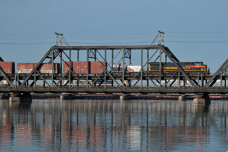 Patriot Fuels 250 tags along with BICB-15 over the Government Bridge into Davenport, IA.  August 16, 2011.