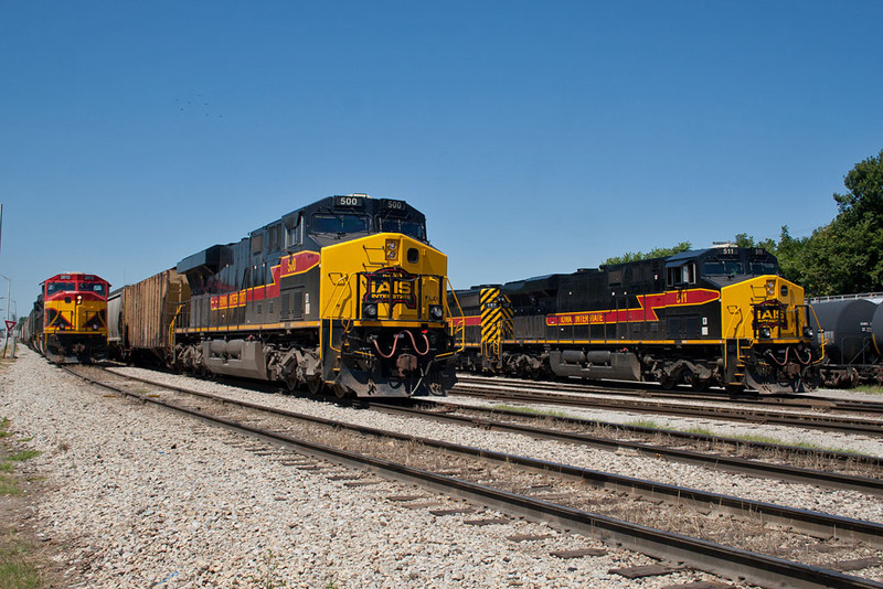 KCS 3913, IAIS 500 and IAIS 511 congregate at Rock Island, IL on August 9, 2011.