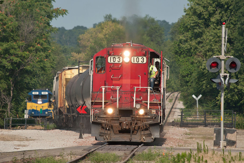 CP's B73 local enters the IAIS mainline at Missouri Division Jct; Davenport, IA.   July 6, 2012