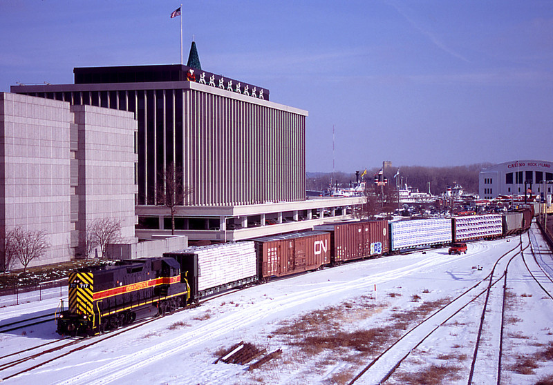 IAIS 717 with RISW-13 @ 17th St; Rock Island, IL.  December 13, 2005.