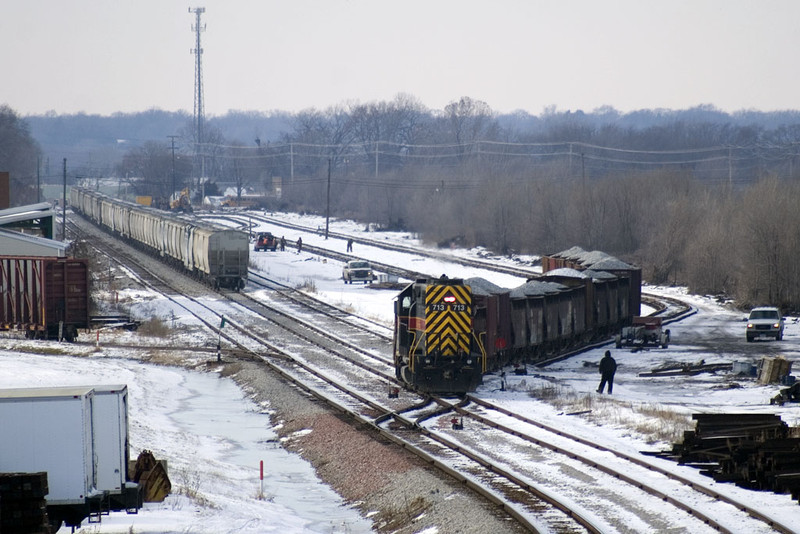 Ballast train @ Silvis, IL works the new siding.  December 11, 2008.