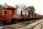 A line of ex-ICG GP's in the Iowa City Yard in October of 1984.