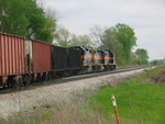 Coal empties heading in at the west switch Walcott siding, May 3, 2006.