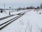 Newly dropped ribbon rail at the east end of West Liberty siding, Feb. 11, 2008.