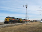 West train is stopped at Latta Well and Pump east of Wilton, mp206.5, to copy a new warrant, Feb. 20, 2009.