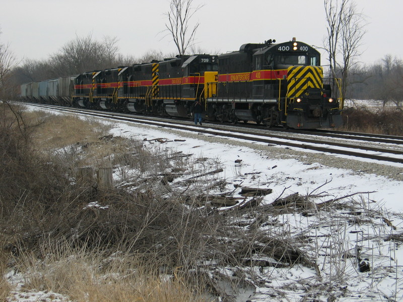 West train parked on the main at the 210 crossing, Feb. 28, 2007.