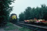 State Fair Special arrives in Iowa City 8-20-88.  Note the infamous "Trailer Railer" cars parked on the siding.