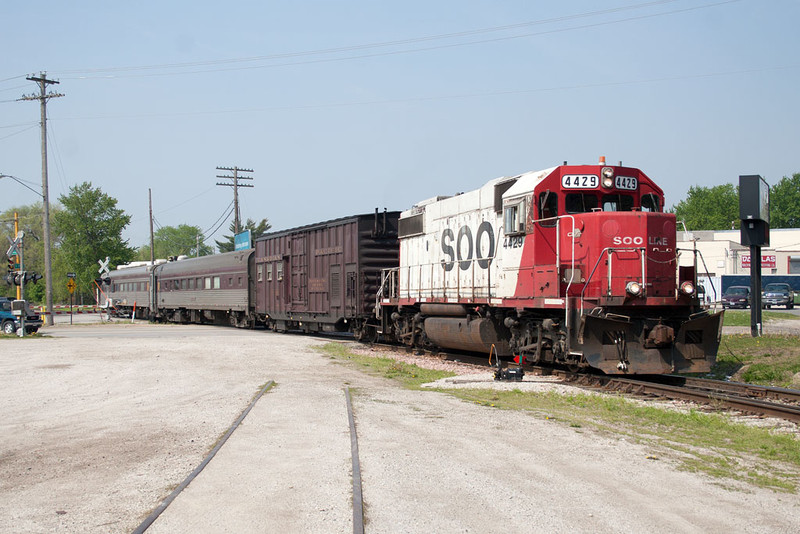 After turning, the Geo Train runs east up the Golden State Route to the IAIS at Division Street in Davenport.