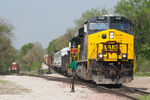 CBBI-09 drops down the hill as the Geo Train comes up the interchange.  Note the 2 RRDX coaches, they will be used at the Ipsco Steel mill for an employee appreciation weekend.