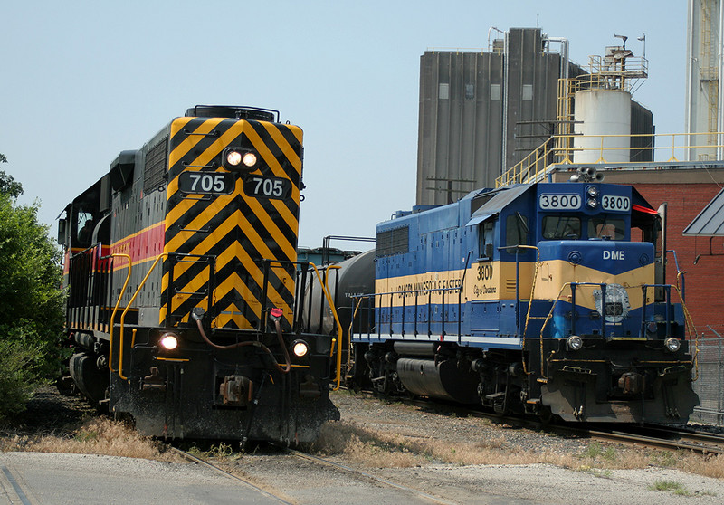 BICB's helper passes IC&E's "Industry Job" on the Golden State Route at Howell St in Davenport, IA.  16-Jun-2006.