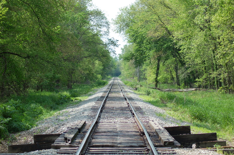 Looking west on the Grimes Line.  Track conditions are less than "ideal"