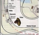 Diagram showing the recent Hancock spur extension in red.  Used with permission of Model Railroader magazine/Model Railroad Planning 2011.