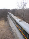 Westbound passenger train deadhead at F90 overpass near DeSoto, IA.  12-Jan-2007