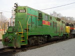 Prototype photo of 303 after her 2004 paint touch-up.  Two generations of fading numbers were patched on the cab sides and replaced with new IAIS striping and numbers.  Also, the pilots, steps, sills, and bell were repainted.