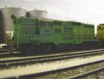 IAIS GP9 303 in her earlier paint.  I originally built this model when I was planning to model the IAIS set in 1998.  Subsequent photos in this album depict the unit after her 2004 rewiring and reconditioning.