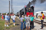 Railfans gather and Henry Posner speak to the crowd @ Geneseo, IL.