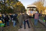 A crowd gathers as the speeches begin.  Davenport, IA.