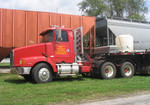 IAIS Volvo semi-tractor sits in Stockton, IA on 18-August-2005 during a crossing replacement project.