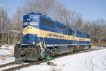 IC&E's West Davenport Switcher heads west along the Golden State Route after interchanging with the IAIS.  Division St; Davenport, IA.  18-Dec-2007