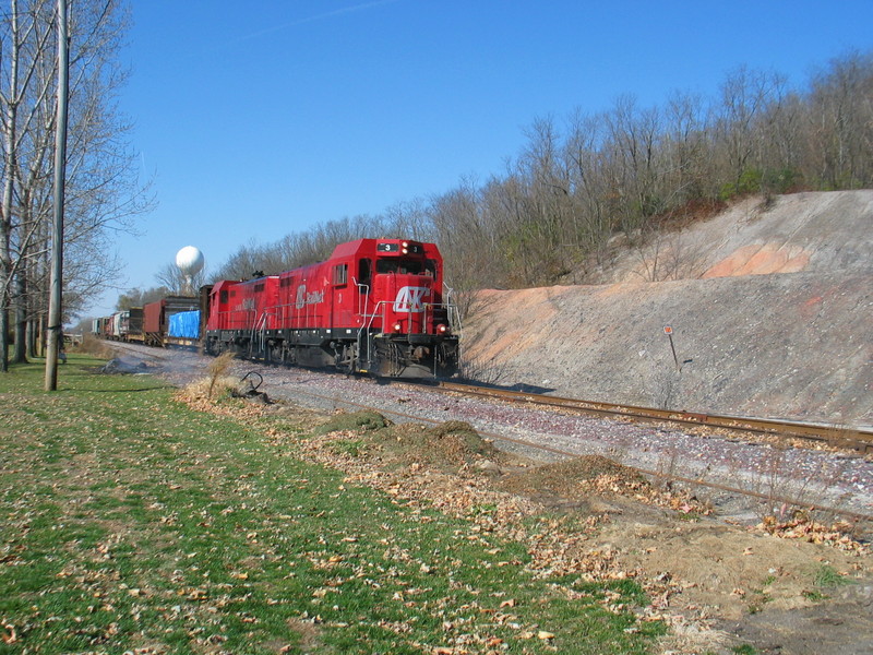 Return train passing the tailings pile in Ladd, Nov. 3, 2006.