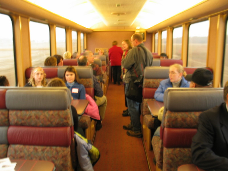 Table seating on the upper level of the former gallery cars.