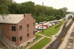 The back of the old HQ building, looking southwest across the yard