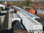 West train is pulling through the yard, looking west, Oct. 24, 2006.