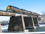 Westbound is departing Iowa City, on the Iowa River Bridge, Jan. 24, 2008.