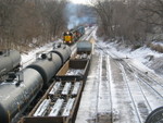 Looking east from Dodge St.  Tank cars at far left are on the North Siding, engines are on the main, tank cars on the siding, steel loads on 1 track, then 2, 3, and 4 at right.