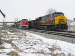 EB passes the coal train pusher at N. Star, Feb. 1, 2010.