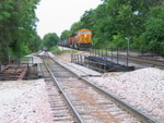 3rd detour is stopped at the yard warning board at Marquette St. Mo Div Jct, in Davenport, to wait for the IAIS WB to do some work in RI yard.  July 22, 2010.