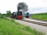 Looking east; steamer on the main, cars on the Wausau spur.