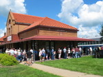 A good crowd waits to board.