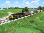 West train at the Wilton overpass, with more potash for Twin States, July 9, 2010.