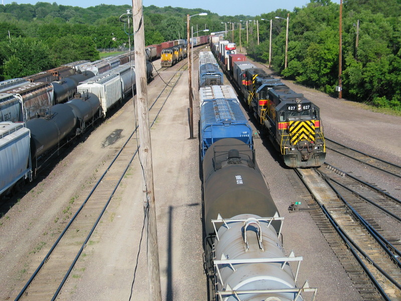 Westbound road freight at Short Line yard Friday June 8th.  This is the train the steamers would pull to Bluffs.