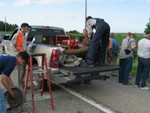 Getting the pump ready to add water west of Hancock at the unscheduled water stop.