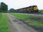 West train is stopped on the main at the west end of N. Star, waiting for the eastbound.