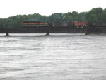 Ballast train on the Cedar River bridge, June 12, 2008.