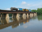 Westbound one car wonder RI turn on the Cedar River bridge, June 25, 2007.