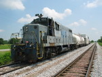 Weed spray train cleared up at the west end of Twin States, June 26, 2007.  Note the video camera mounted on the front drop step, to show the crew on the spray car what's coming.