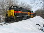 West train is stopped at Greenwood to pick up the conductor, March 2, 2008.