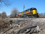 East train at N. Star, pulling up the siding to meet the westbound.  March 22, 2007.